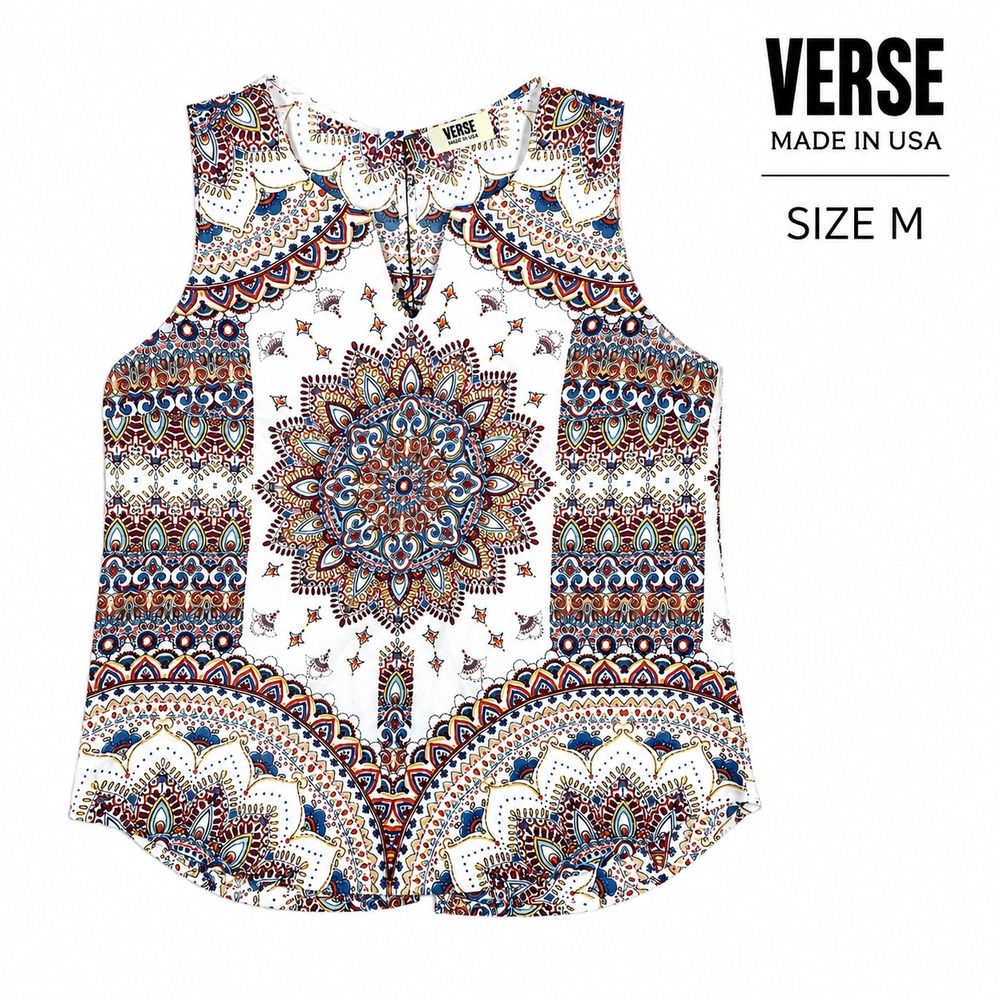 VERSE Made In USA Boho Medallion Print Sleeveless Blouse Tank Top Women's Size M